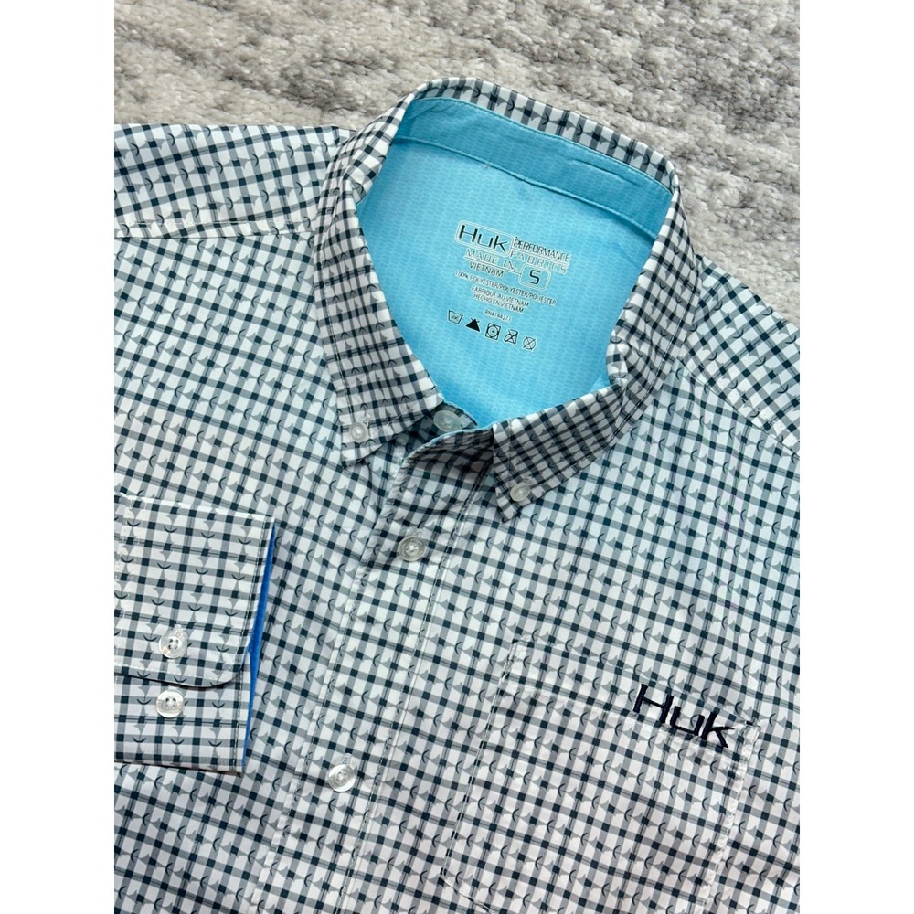 Huk Button Down Shirt Mens Small Plaid Performance Vented Long Sleeve Marlin